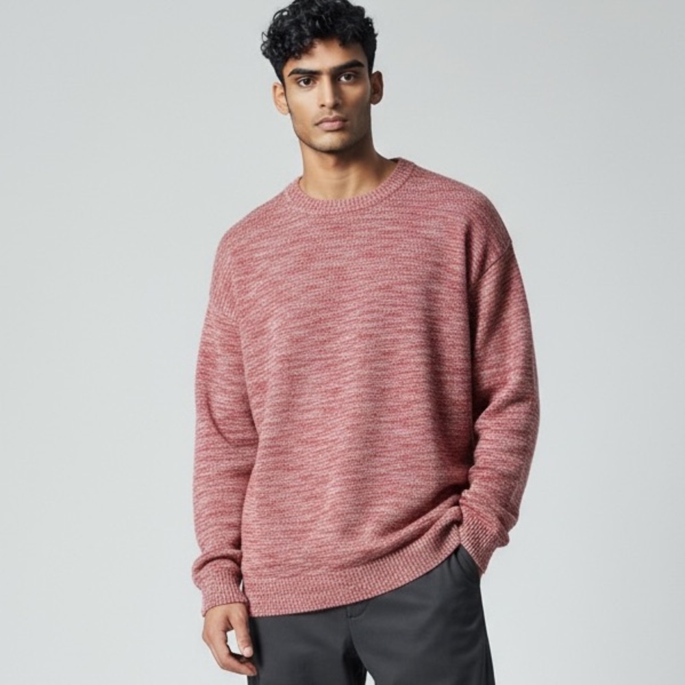 BDG Men's L‎ Crew Sweater Pink Coral Gray Marled